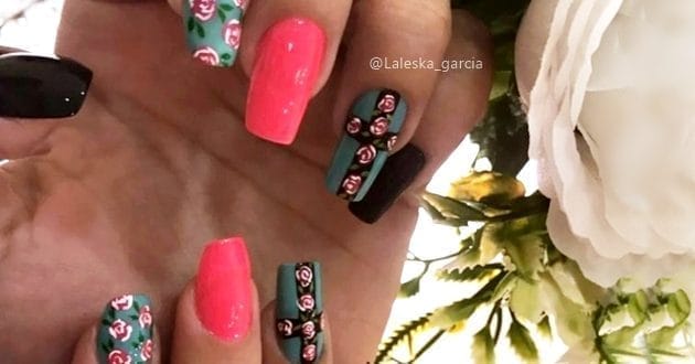 Unhas decoradas com rosas passo a passo